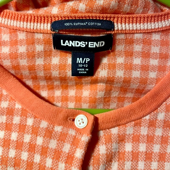 Lands' End Women's Orange Gingham Cardigan - Picture 2 of 4